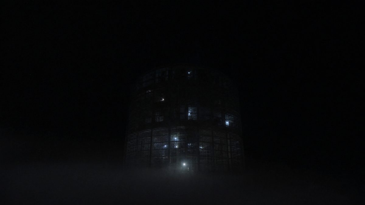 Structure being built in fog